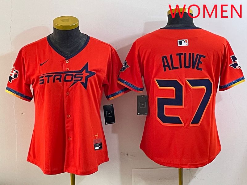Women Houston Astros 27 Altuve Orange Fourth generation Joint Name Nike 2025 MLB Jersey style 1